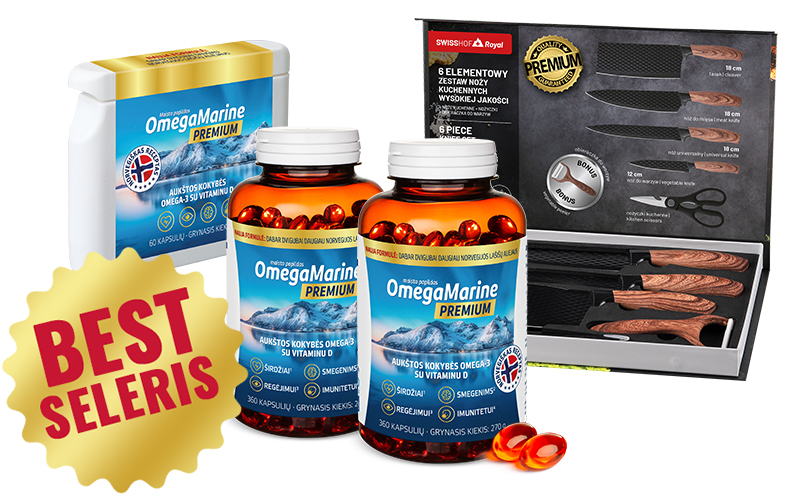 Natural Pharmaceuticals „OmegaMarine™ Premium“ „OmegaMarine™ Premium“ maisto papildai su aukštos kokybės Omega-3 ir vitaminu D bei prabangi rožinio aukso laikrodis.