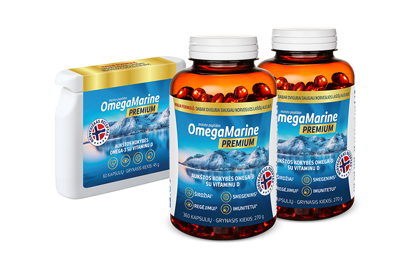 Natural Pharmaceuticals „OmegaMarine™ Premium“ „OmegaMarine™ Premium“ maisto papildai su aukštos kokybės Omega-3 ir vitaminu D širdžiai, smegenims, regėjimui ir imuninei sistemai.
